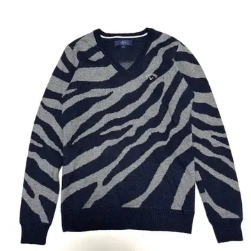 캘러웨이 제브라 패턴 니트 로고 자수 네이비X그레이 사이즈M