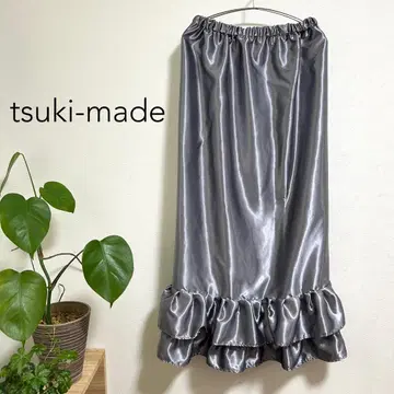 [ 새상품 미사용 ] 스커트 밑단 그레이 새틴 프릴 2단