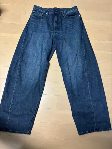 다크 블루 와이드 레그 데님 팬츠