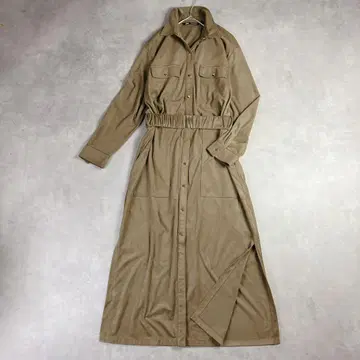 ZARA 자라 스웨이드풍 롱 셔츠 원피스 올리브 M 벨트 포함