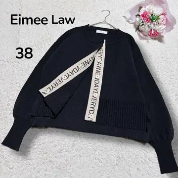 [ 에이미 로우 ] 로고 테이프 플랫 니트 가디건 컨디션 최상 블랙 38