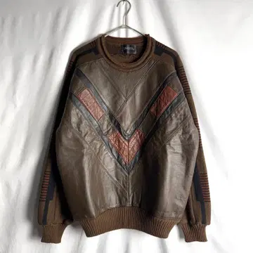 90s SAXONY COLLECTION 가죽 x 니트 스웨터 M