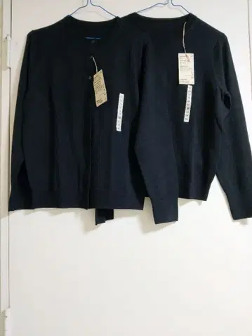 세탁 가능한 울 하이 게이지 크루넥 스웨터, 가디건 블랙 M 2점