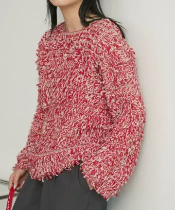 믹스 컬러 루프 샤기 니트 여성용 빨간색 Aunt Marie's