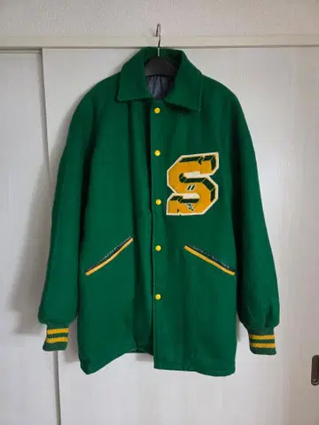 그린 컬러 S 자수 바시티 자켓 빈티지 진품 구제 의류