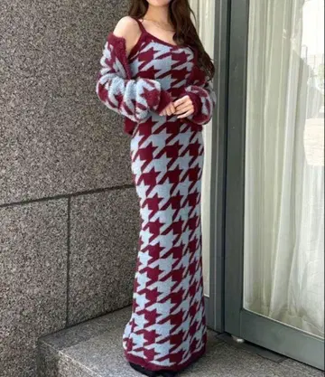 [ 미사용 새상품 ] RESEXXY 하운드 투스 샤기 니트 셋업