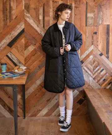 블랙 퀼팅 롱 자켓