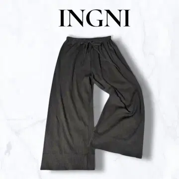 INGNI 잉그 블랙 리브 와이드 팬츠 전체 밴딩 무지 L 여성용 루즈핏