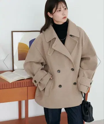 DISCOAT 스탠드 미들 코트 베이지