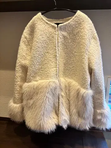 코트 노카라 인조 모피 아우터 화이트