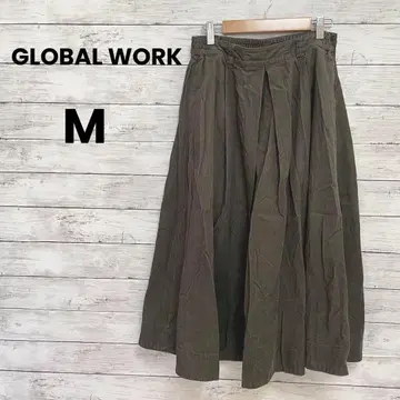 [ 글로벌 워크 ] 롱 스커트 ( M ) 플레어 코듀로이 카키 귀여운