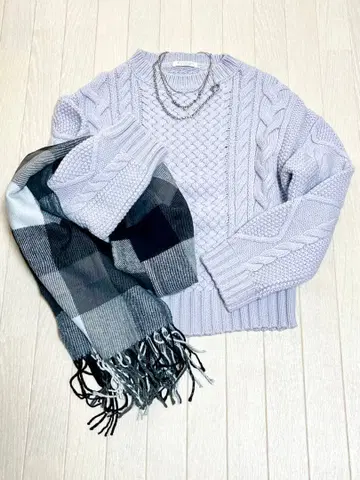 UNITED ARROWS 울 50% 아란 케이블 짜임 니트