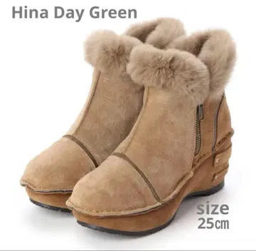 히나 데이 그린 퍼 달린 웨지 숏부츠 카멜 25cm