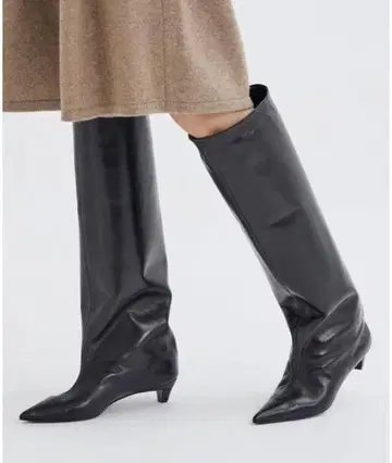 pipichic 블랙 가죽 롱 부츠 스틸레토