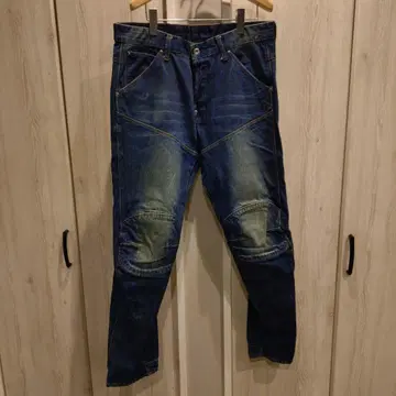 G-star RAW 데미지 가공 다크 블루 테이퍼드 데님