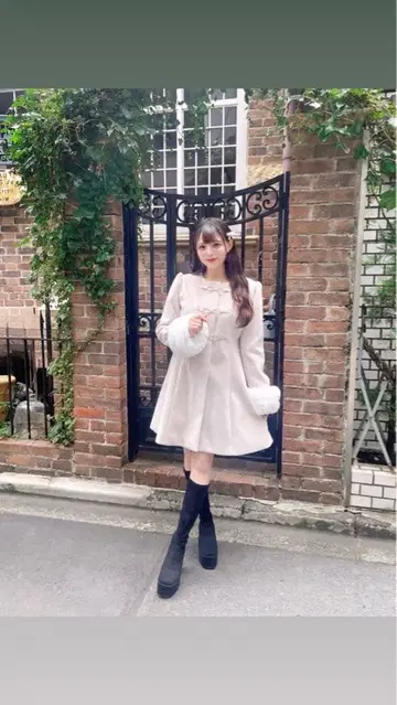 evelyn 리본 비트 코트 핑크 M