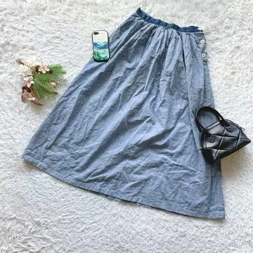 재고 한정 (F) 롱 스커트 린넨 블렌드 플레어 실루엣 체형 커버