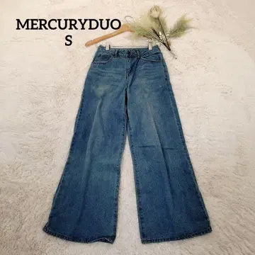 머큐리 듀오 여성용 와이드 데님 팬츠 (S) 블루 코튼 혼방