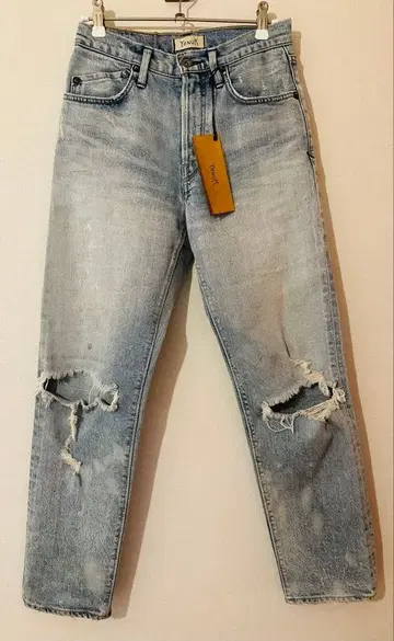 YANUK 라이트 블루 데미지 데님 팬츠