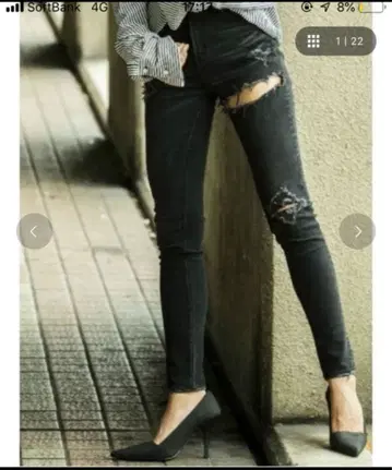 GYDA 제이다 데미지 데님 M 사이즈 블랙