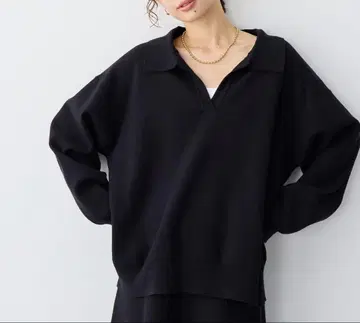 [ anyfee ] 폴로 스키퍼 니트 풀오버 블랙 4L 새상품