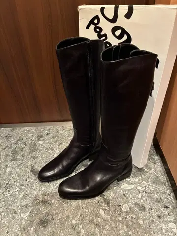 블랙 천연 가죽 롱 부츠 LL 새상품 힐 밴딩