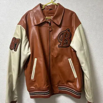 가죽 바시티 자켓 브라운 구제 의류