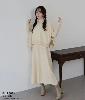 니트 원피스 긴팔 사이드 리본 포함 셋업