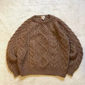 레어 Vintage 구제 의류 피셔맨 니트 아란 니트 브라운