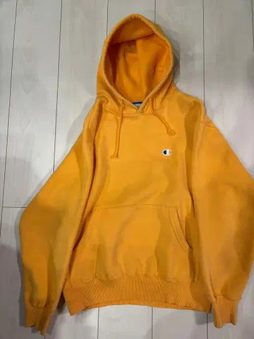 90s 빈티지 Champion 오렌지 후드 부착 후드티 M