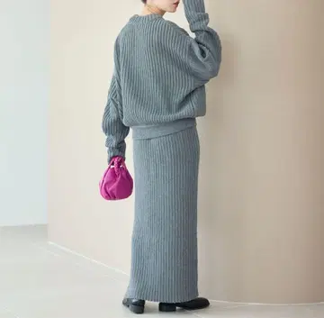 프릭스스토어 턱 리브 니트 스커트 셋업 그레이 M