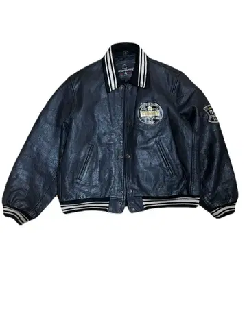 90s 올 가죽 바시티 자켓 천연 가죽 소가죽 블랙 구제 의류 빈티지