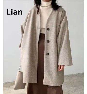 Lian 노카라 미들 코트 미들 기장 코트 여성용 프리 사이즈