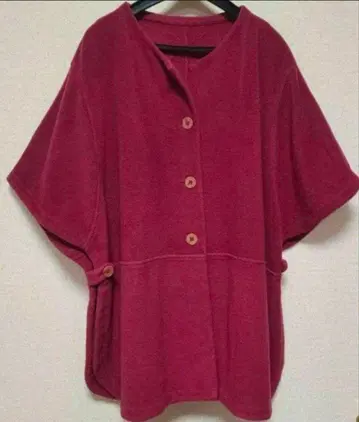 반팔 판초 스타일 플리스 베스트 크림슨