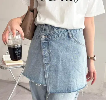 Discoat 데님 랩스커트 데님 미니 스커트