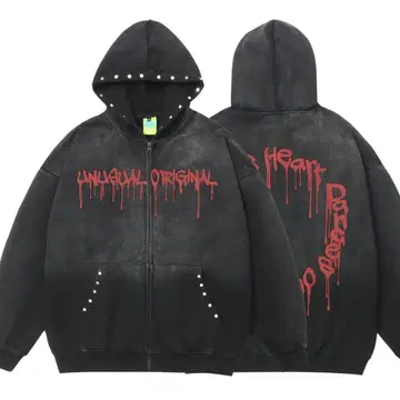 PCTOKYO 서클 로고 블리치 지퍼 후드티 블랙 XL 사이즈