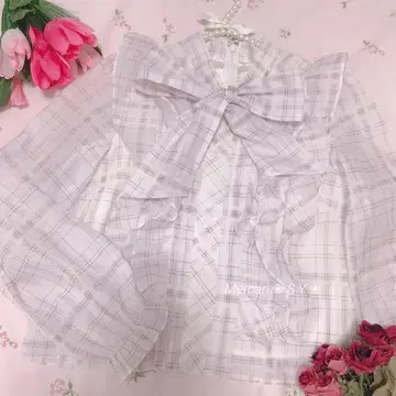 evelyn 오리지널 체크 블라우스 리본 타이 블라우스