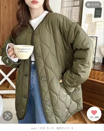 moment+/모먼트플러스 퀼팅 노카라 코트 카키 L 사이즈