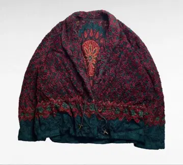 올 패턴 플리스 자켓 L 상당 허리 코드 부착 가디건풍 자켓