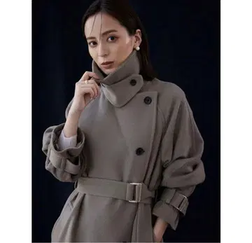 [ 새상품급 ] anuans 울 트렌치코트 카키 그레이 S