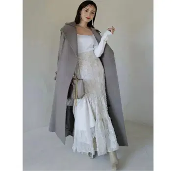 anuans 울 트렌치코트 카키 그레이 S