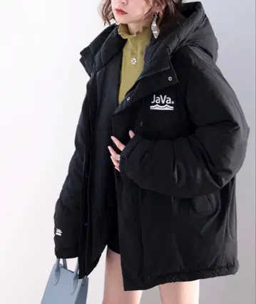 JaVa. 후드 부착 다운 자켓 블랙