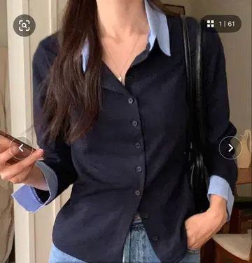 VIVID LADY 셔츠 레이어드 스타일 상의 네이비