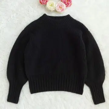 ANAYI 알파카 100% 니트 퍼프 슬리브 풀오버 블랙 38