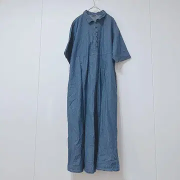 soulberry 칠부 소매 셔츠 원피스 롱 기장 루즈핏 데님 블루 M