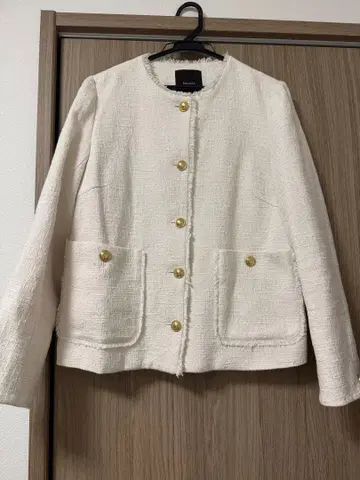 anuans 트위드 노카라 자켓 화이트