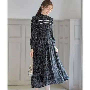 토코 클로젯 프릴 달린 허리 셔링 도트 원피스