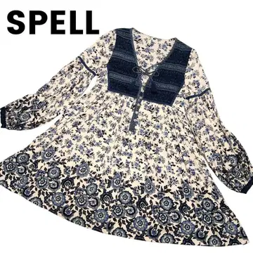 [ 새상품급 ] SPELL 스펠 원피스 꽃무늬 플라워 화이트 블루