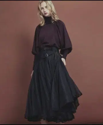 벨트 데님 도킹 볼륨 튤 x 오간자 스커트