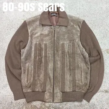 90s sears 시어스 스웨이드 니트 블루종 가죽 자켓